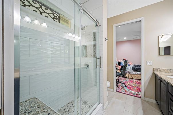 Bathroom, Glass Shower, Interior, Recessed Lighting