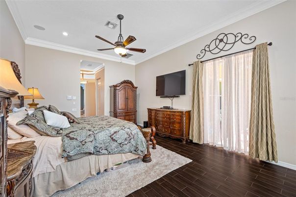 Bedroom, Interior, Recessed Lighting, Wood Texture Flooring