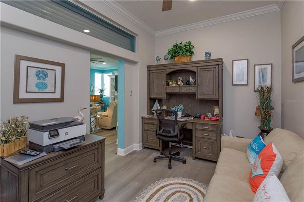 Home Office, Interior, Recessed Lighting, Wood Texture Flooring