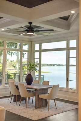 Dining room, Interior, Recessed Lighting, Water, Wood Texture Flooring