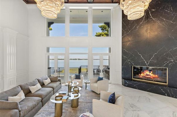 Chandelier, Fireplace, Interior, Living room, Marble