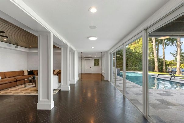 Interior, Pool, Recessed Lighting, Wooden Ceilings, Wood Texture Flooring