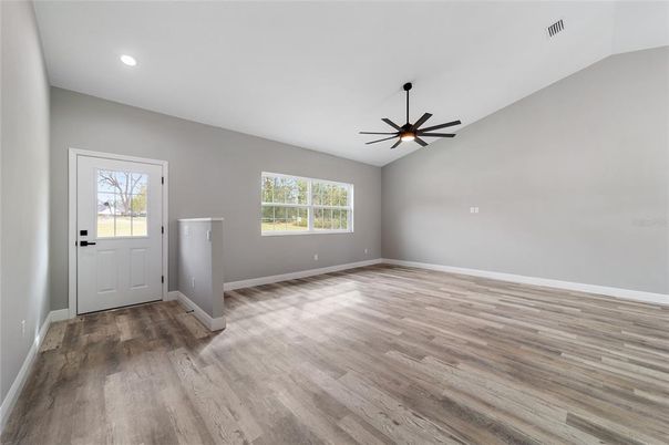 Empty room, Interior, Recessed Lighting, Wood Texture Flooring