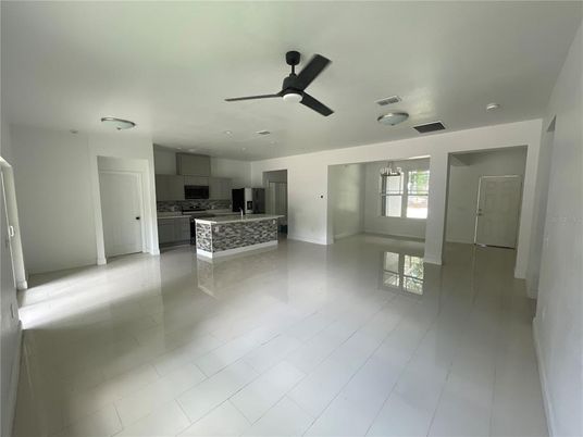 Empty room, Interior, Kitchen, Pendant Lights