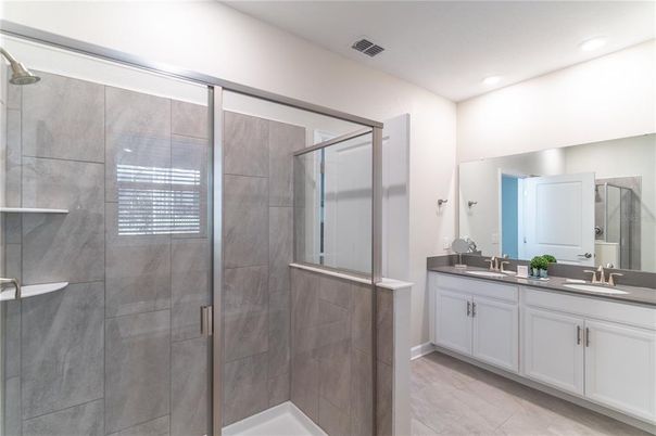 Bathroom, Dual Sink Vanities, Glass Shower, Interior, Recessed Lighting