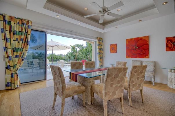 Dining room, Interior, Recessed Lighting, Wood Texture Flooring