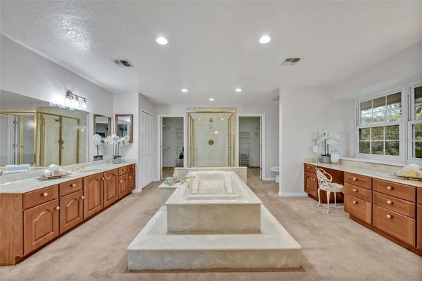 Bathroom, Dual Sink Vanities, Glass Shower, Interior, Recessed Lighting