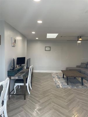 Home Office, Interior, Recessed Lighting, Wood Texture Flooring