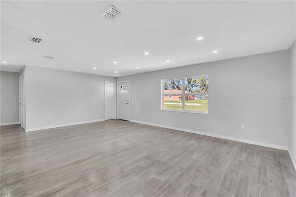 Empty room, Interior, Recessed Lighting, Wood Texture Flooring