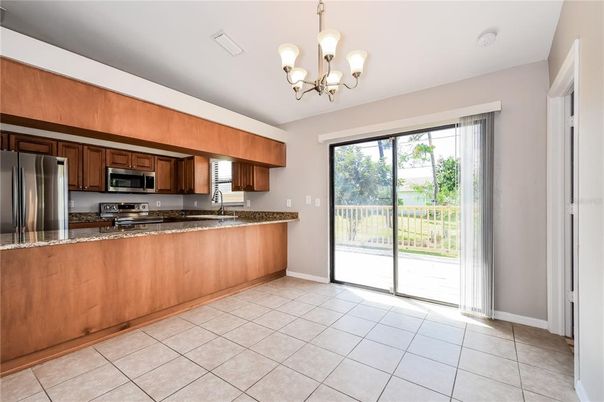 Chandelier, Interior, Kitchen, Stainless Steel Appliances