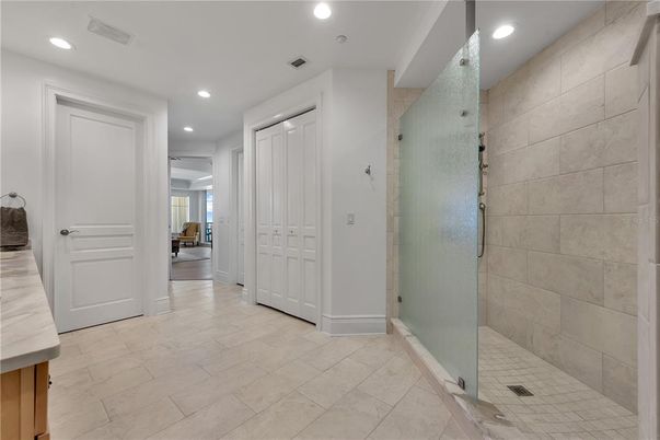 Bathroom, Glass Shower, Interior, Recessed Lighting