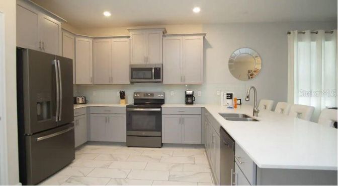 Interior, Kitchen, Marble, Recessed Lighting, Stainless Steel Appliances