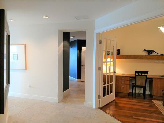 Home Office, Interior, Recessed Lighting, Wood Texture Flooring