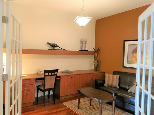Home Office, Interior, Pendant Lights, Wood Texture Flooring