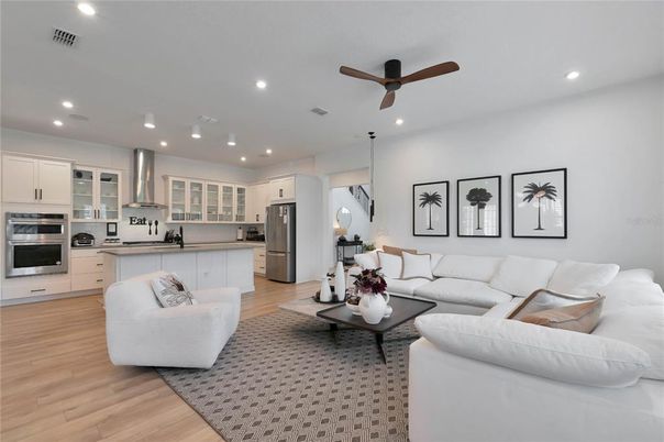 Interior, Kitchen, Living room, Pendant Lights, Recessed Lighting, Stainless Steel Appliances, Wood Texture Flooring