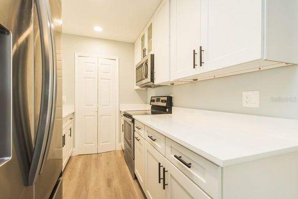 Interior, Kitchen, Recessed Lighting, Wood Texture Flooring