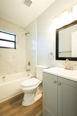 Bathroom, Interior, Marble Walls, Wood Texture Flooring