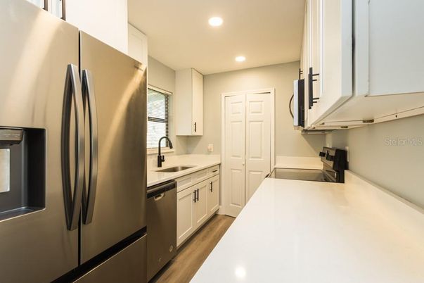 Interior, Kitchen, Recessed Lighting, Wood Texture Flooring