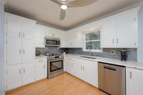 Interior, Kitchen, Stainless Steel Appliances, Wood Texture Flooring