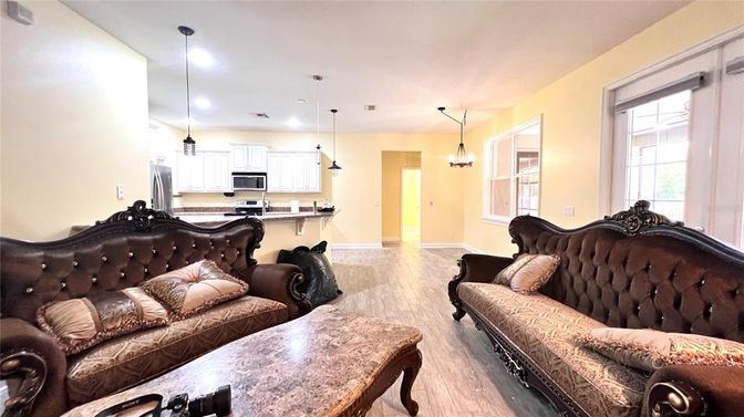 Interior, Kitchen, Living room, Pendant Lights, Recessed Lighting, Stainless Steel Appliances, Wood Texture Flooring