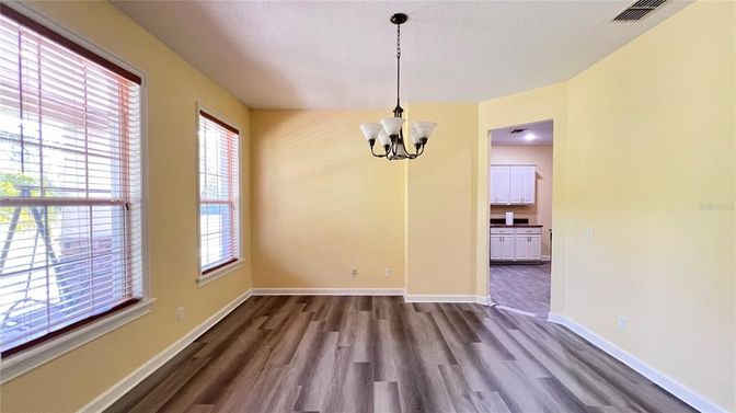Chandelier, Empty room, Interior, Pendant Lights, Wood Texture Flooring