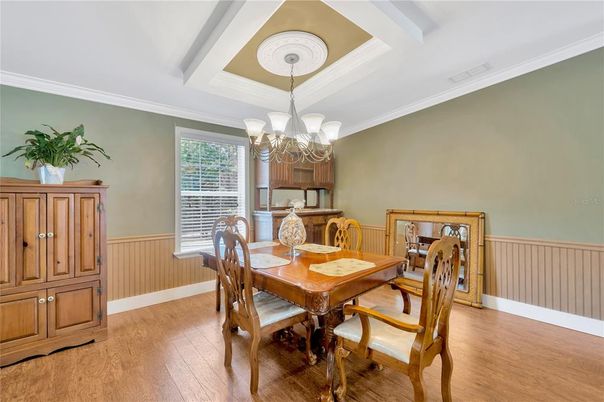 Chandelier, Dining room, Interior, Wood Texture Flooring
