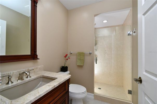 Bathroom, Glass Shower, Interior, Recessed Lighting