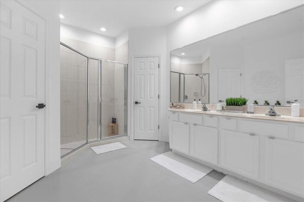 Bathroom, Dual Sink Vanities, Glass Shower, Interior, Recessed Lighting