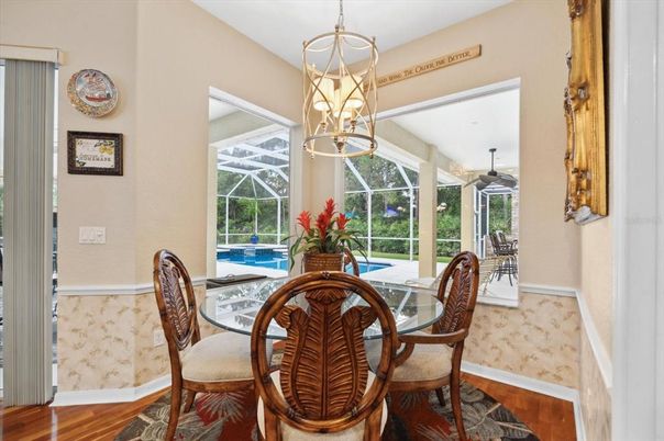 Chandelier, Dining room, Glass Ceilings, Interior, Pendant Lights, Sun Room, Wood Texture Flooring