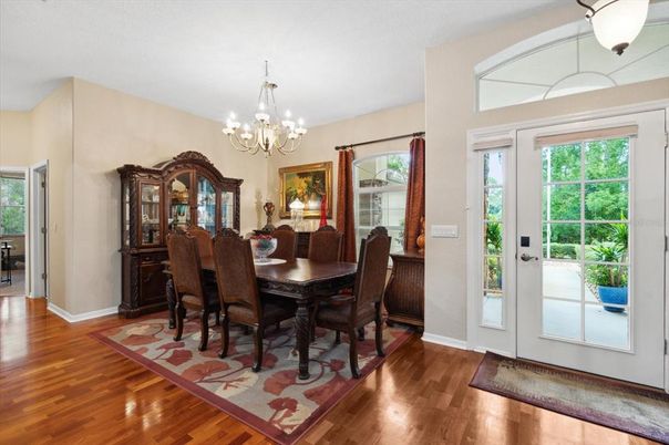 Chandelier, Dining room, Interior, Wood Texture Flooring