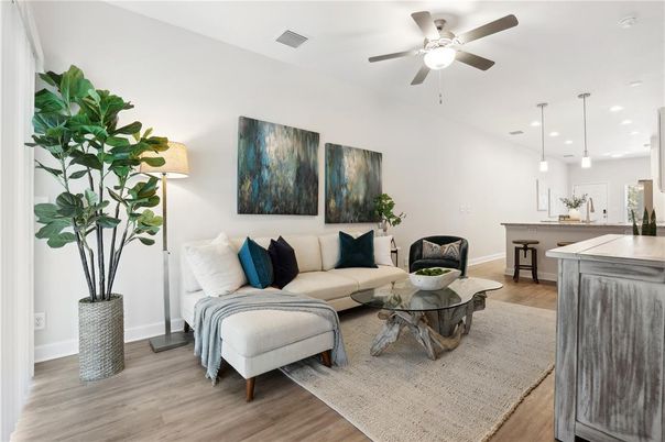 Interior, Kitchen, Living room, Pendant Lights, Recessed Lighting, Wood Texture Flooring