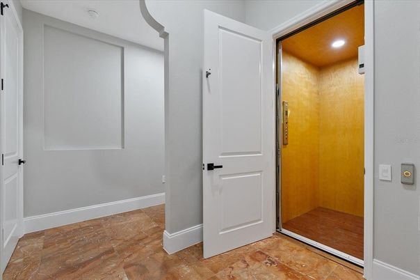 Elevator, Interior, Recessed Lighting, Wooden Walls