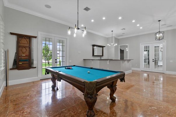 Billiard Table, Game Room, Interior, Pendant Lights, Recessed Lighting