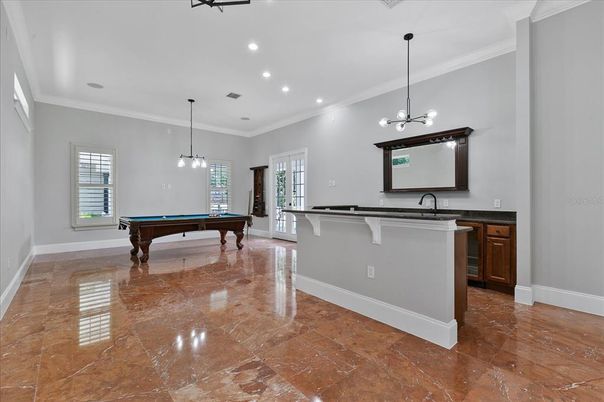 Billiard Table, Game Room, Interior, Pendant Lights, Recessed Lighting