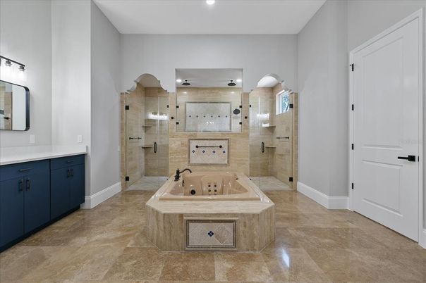 Bathroom, Glass Shower, Interior, Recessed Lighting