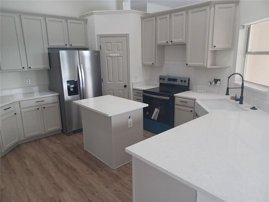 Interior, Kitchen, Stainless Steel Appliances, Wood Texture Flooring