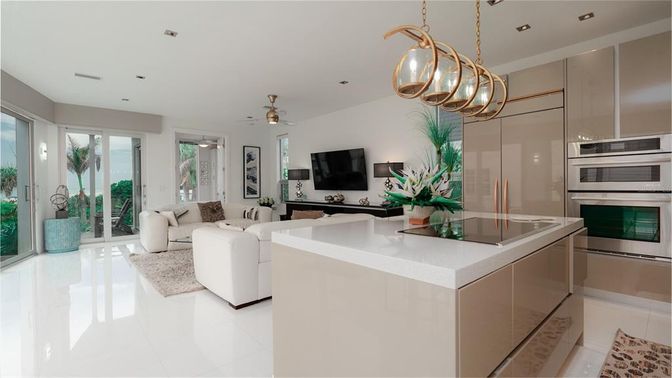 Interior, Kitchen, Living room, Pendant Lights, Recessed Lighting, Stainless Steel Appliances