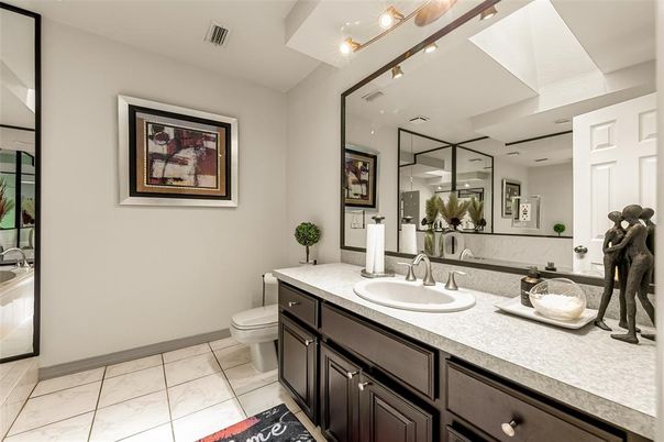Bathroom, Dual Sink Vanities, Interior, Marble, Recessed Lighting
