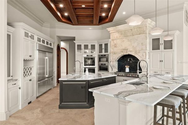 Interior, Kitchen, Pendant Lights, Recessed Lighting, Stainless Steel Appliances, Wooden Beams, Wooden Ceilings