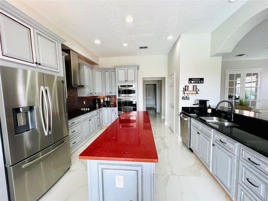 Interior, Kitchen, Marble, Recessed Lighting, Stainless Steel Appliances