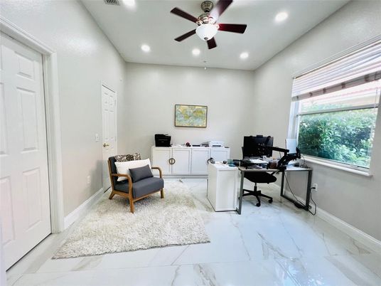 Home Office, Interior, Marble, Recessed Lighting