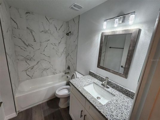 Bathroom, Interior, Marble Walls, Wood Texture Flooring