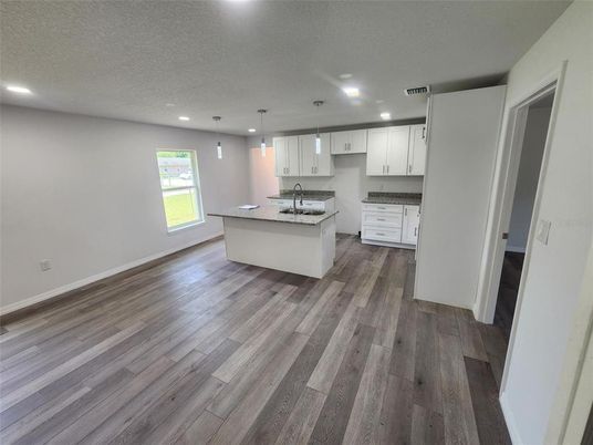 Interior, Kitchen, Pendant Lights, Recessed Lighting, Wood Texture Flooring