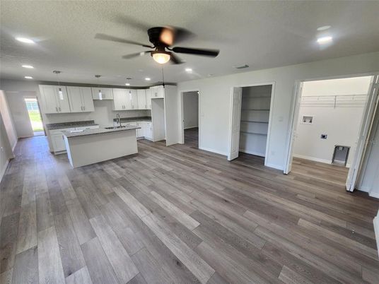 Interior, Kitchen, Pendant Lights, Recessed Lighting, Wood Texture Flooring