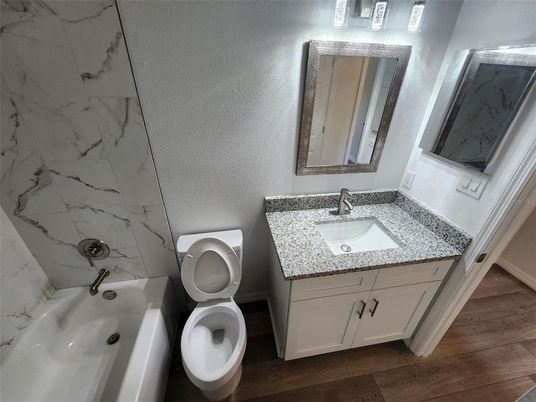 Bathroom, Interior, Marble Walls, Wood Texture Flooring