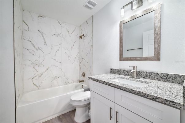 Bathroom, Interior, Marble Walls, Wood Texture Flooring