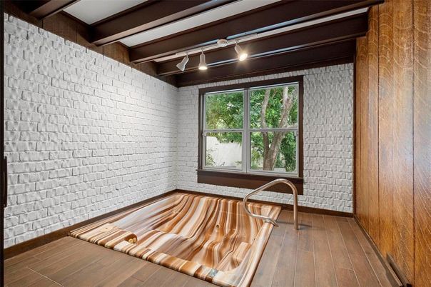 Interior, Pool, Stone Walls, Wood Texture Flooring