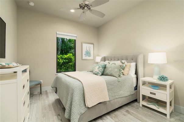 Bedroom, Interior, Recessed Lighting, Wood Texture Flooring