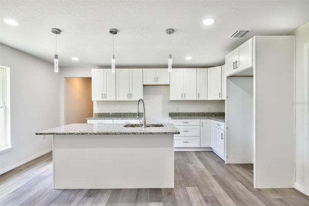 Interior, Kitchen, Pendant Lights, Recessed Lighting, Wood Texture Flooring