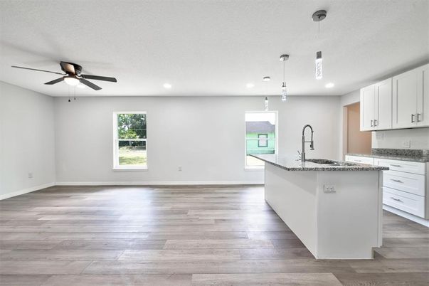 Interior, Kitchen, Pendant Lights, Recessed Lighting, Wood Texture Flooring